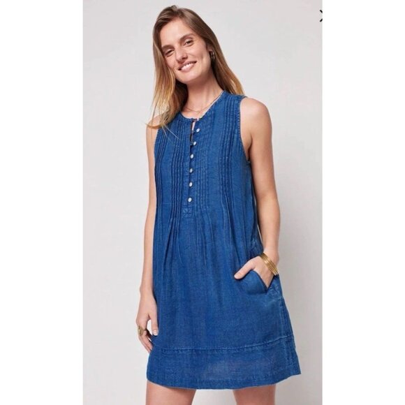 Faherty Isha Sleeveless Organic Cotton Dress Navy Size Ex Small Sleeveless NWT - Picture 6 of 16